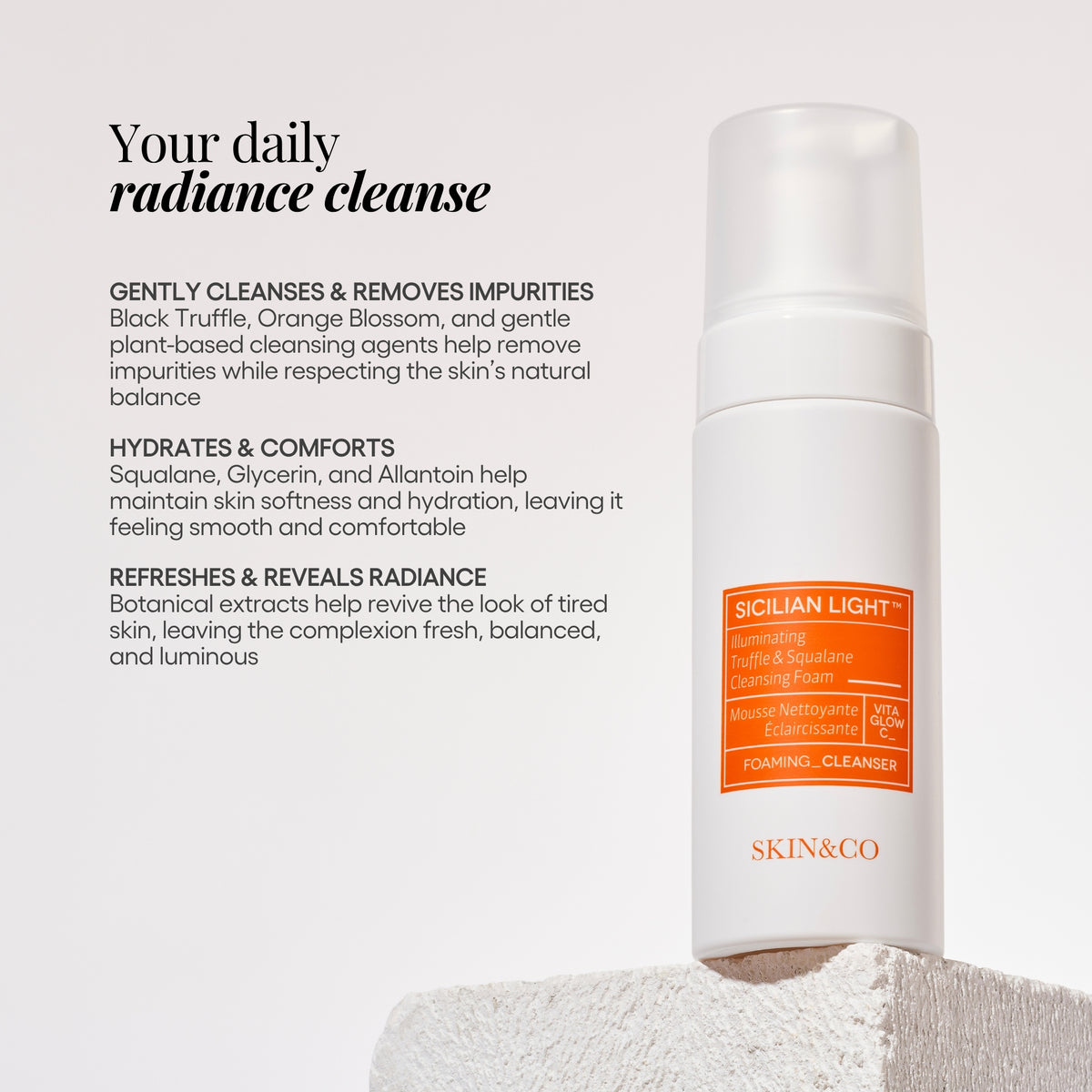 Mousse Detergente Viso Illuminante al Tartufo Nero e Squalano